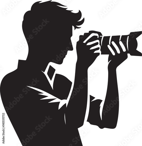 Silhouette of a Male Photographer with DSLR Camera in Action