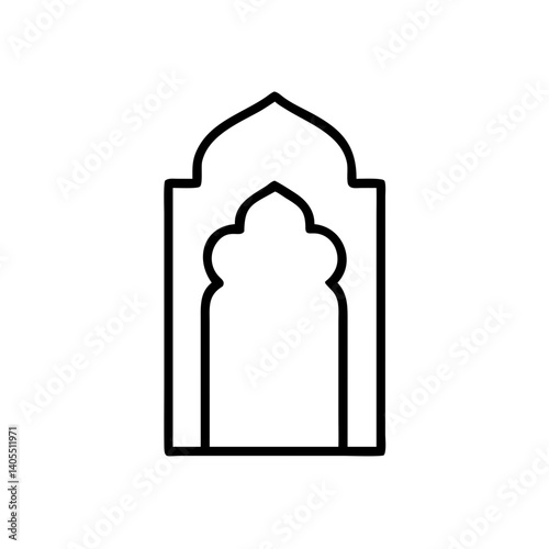 An elegant arched gateway evoking a sense of sacred space and tranquil serenity, depicted in a simple, bold line art style.