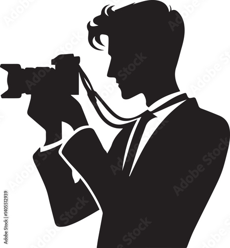 Silhouette of a Male Photographer with DSLR Camera in Action
