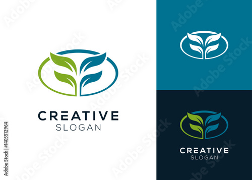 Abstract letter F with leaves logo design