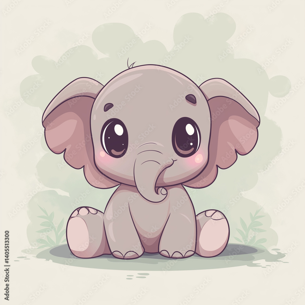 Fototapeta premium A tranquil, minimalistic kawaii baby elephant