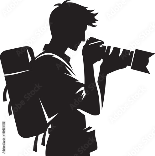 Silhouette of a Male Photographer with DSLR Camera in Action

