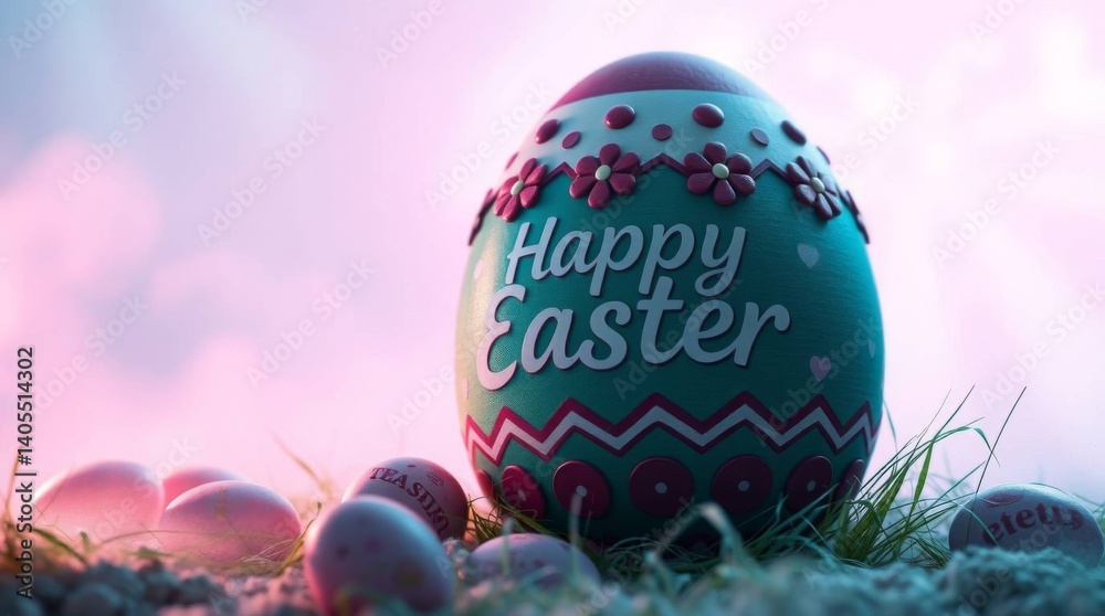 Decorated Easter eggs in the nest Decorated Easter eggs in the nest