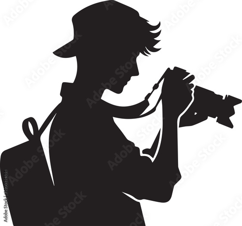 Silhouette of a Male Photographer with DSLR Camera in Action

