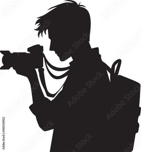 Silhouette of a Male Photographer with DSLR Camera in Action