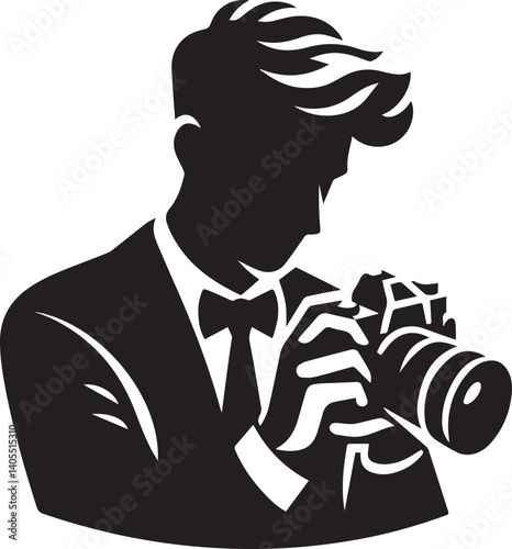 Silhouette of a Male Photographer with DSLR Camera in Action

