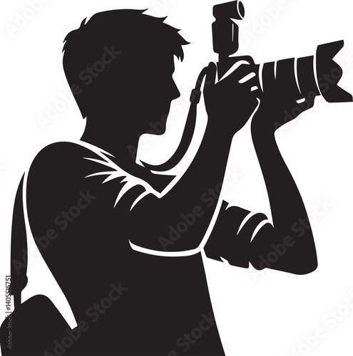 Silhouette of a Male Photographer with DSLR Camera in Action