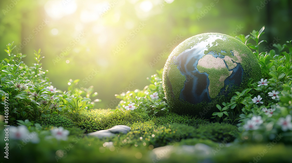 Earth Globe Encircled by Vibrant Greenery, Symbolizing Global Environmental Harmony and Sustainability Earth Globe Encircled by Vibrant Greenery, Symbolizing Global Environmental Harmony and Sustainability