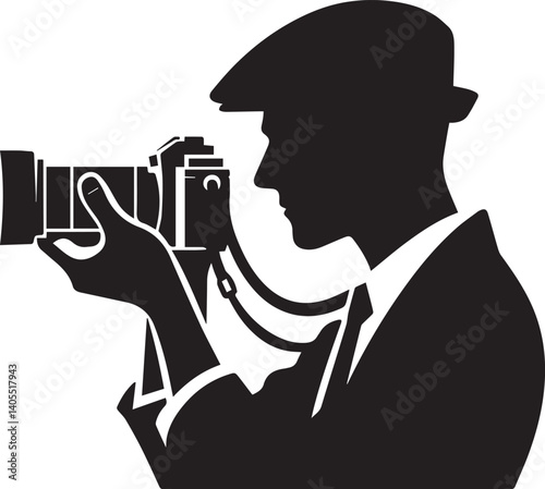 Silhouette of a Male Photographer with DSLR Camera in Action

