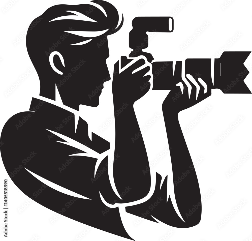 Silhouette of a Male Photographer with DSLR Camera in Action Silhouette of a Male Photographer with DSLR Camera in Action
