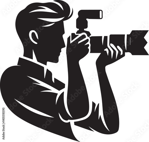 Silhouette of a Male Photographer with DSLR Camera in Action
