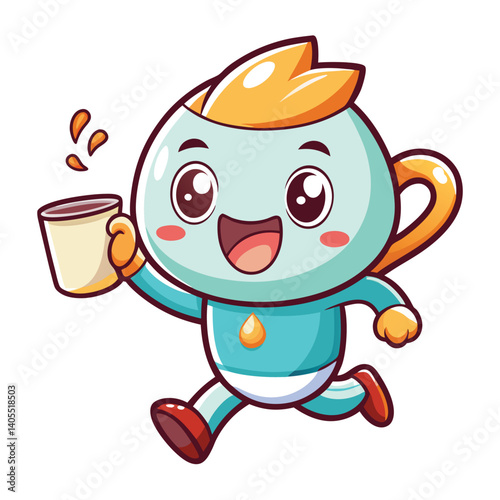 Cute coffee cup character running with a coffee cup