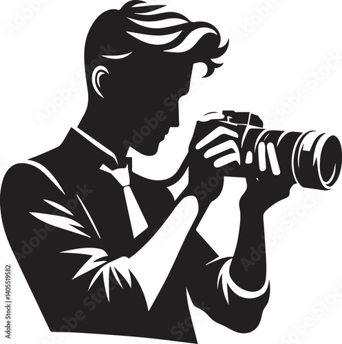 Silhouette of a Male Photographer with DSLR Camera in Action

