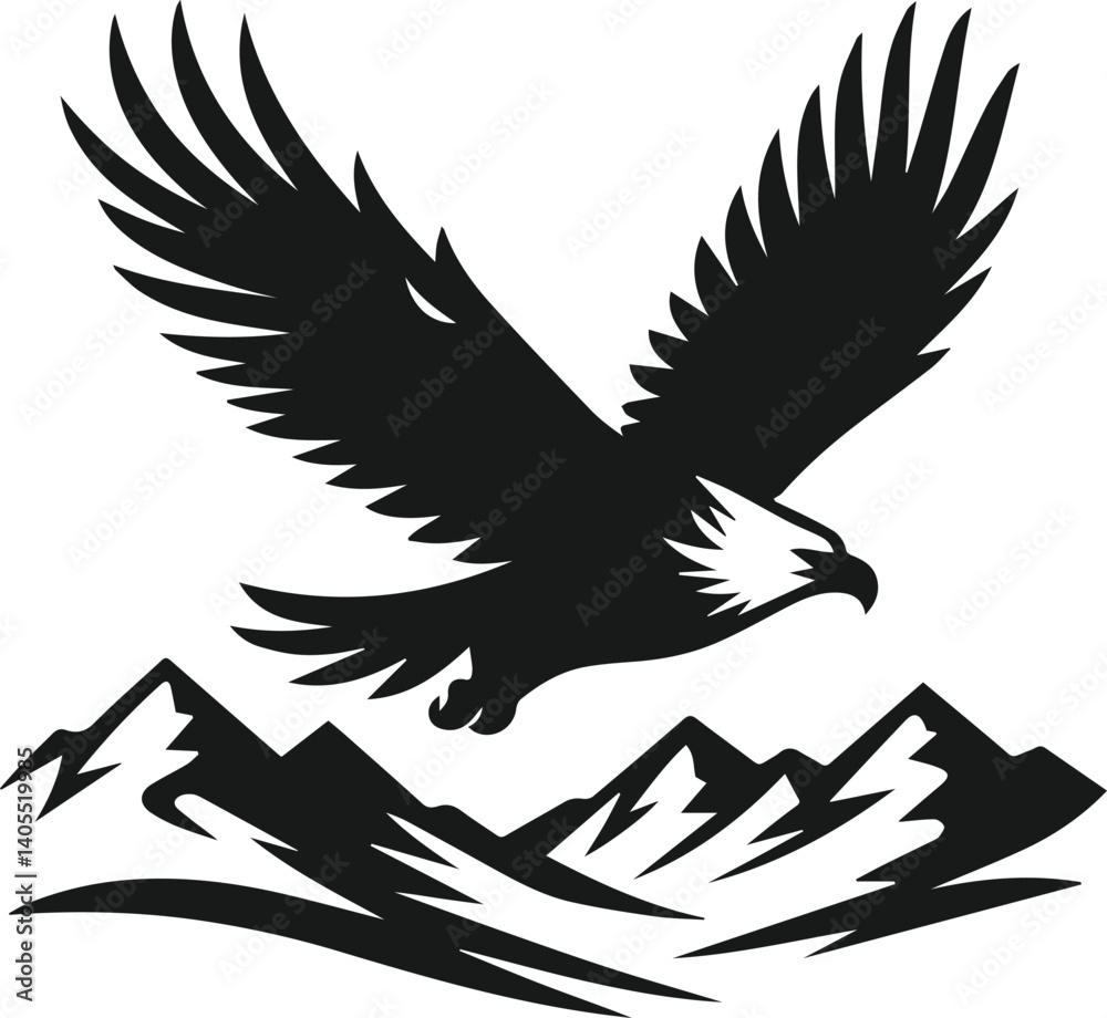Obraz premium Mountain with eagle vector silhouette
