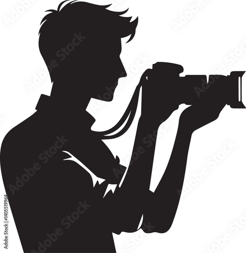 Silhouette of a Male Photographer with DSLR Camera in Action

