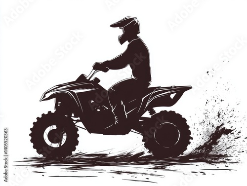 Silhouette of a Person Riding an ATV in Motion on a Dirt Track