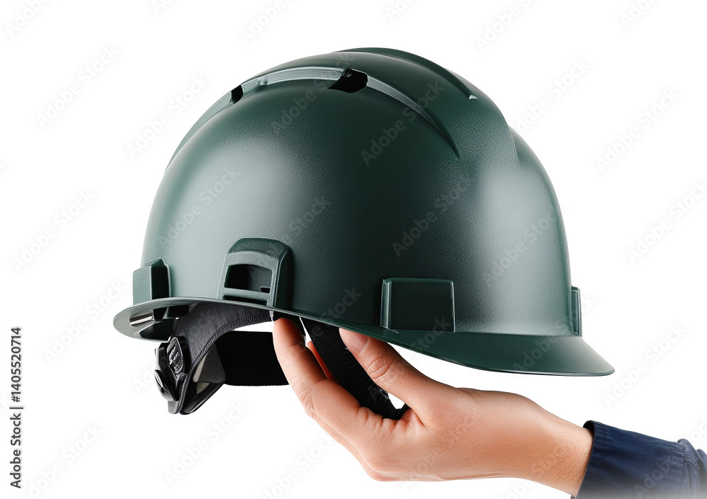 Fototapeta premium Protective headwear displayed on a hand, showcasing a safety design against a transparent background