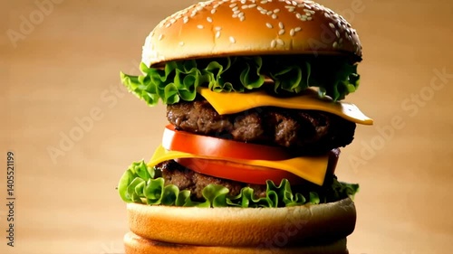 Wallpaper Mural Slow Motion Shot of Falling and Stacking Parts of Hamburger high quality. Restaurant Concept Torontodigital.ca