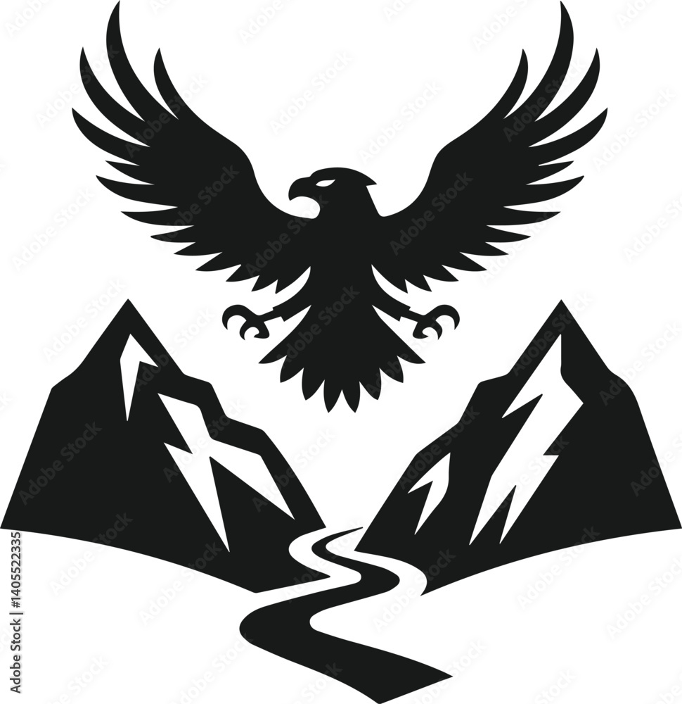 Obraz premium Mountain with eagle vector silhouette