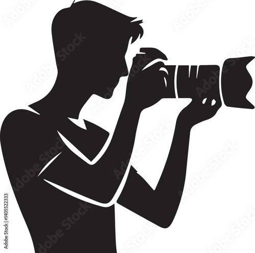 Silhouette of a Male Photographer with DSLR Camera in Action

