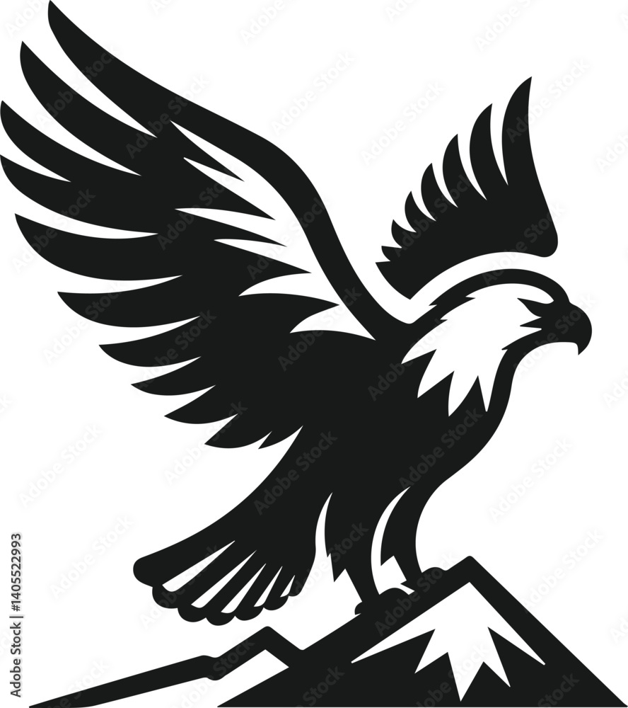 Obraz premium Mountain with eagle vector silhouette