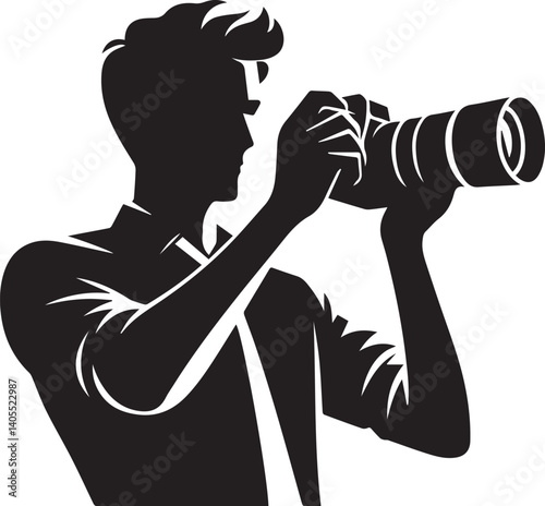 Silhouette of a Male Photographer with DSLR Camera in Action

