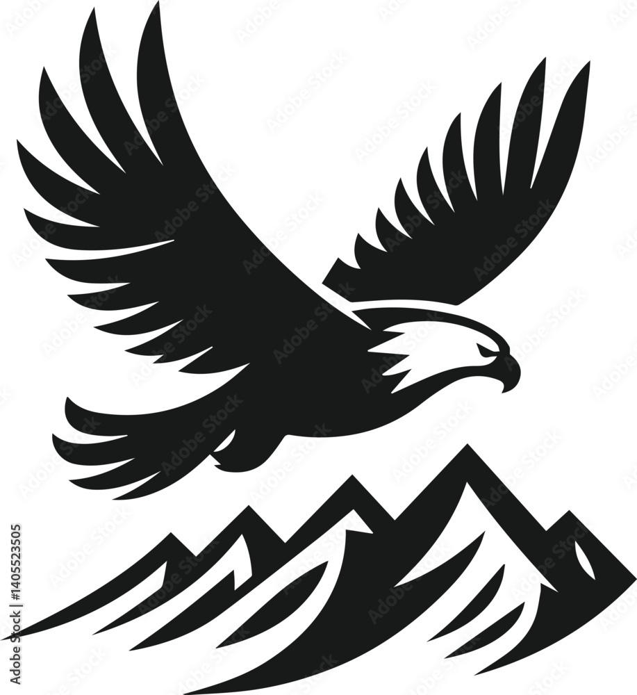 Obraz premium Mountain with eagle vector silhouette