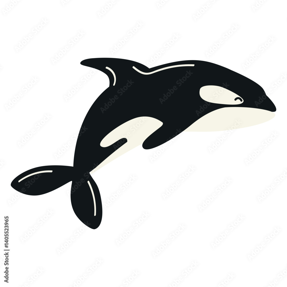 Naklejka premium Killer whale in black and white. Flat illustration of orca. For kids, ocean themes, and marine animal designs