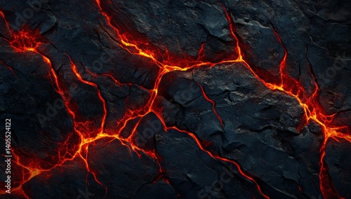 Wallpaper featuring a shiny and reflective texture of red and obsidian black volcano lava