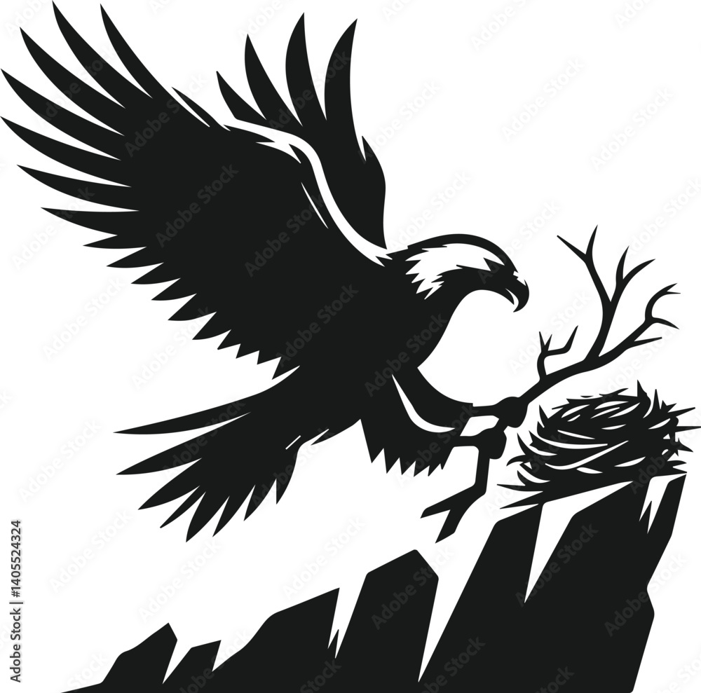 Obraz premium Mountain with eagle vector silhouette