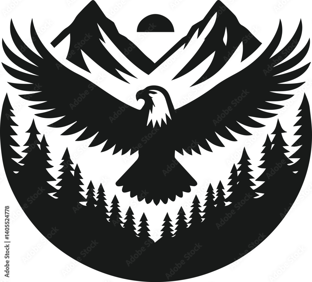 Obraz premium Mountain with eagle vector silhouette