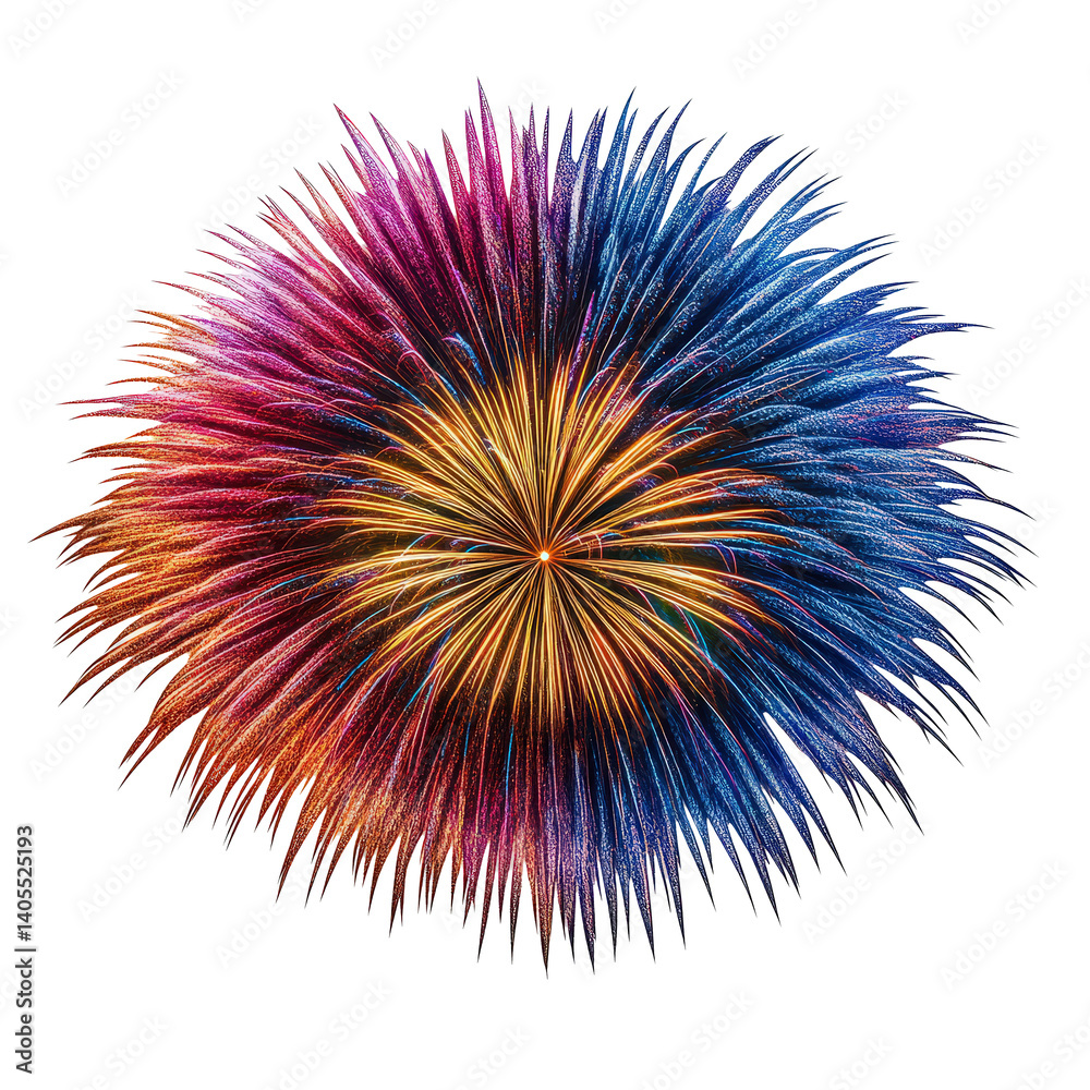 Obraz premium A colorful firework with a yellow center and blue and red petals