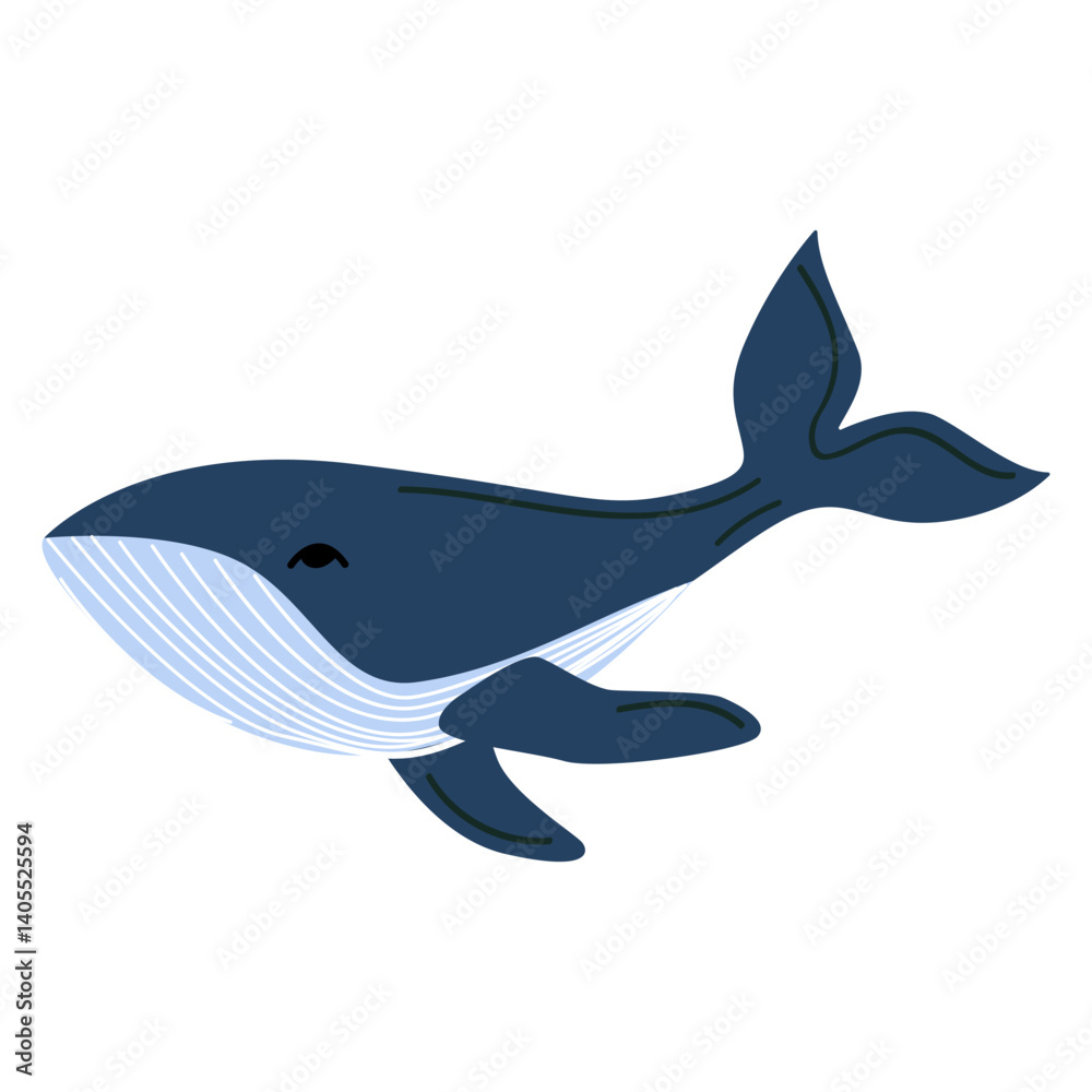 Obraz premium Cute blue whale. Simple cartoon ocean animals. Great for kids designs, stickers, posters, and nursery decor