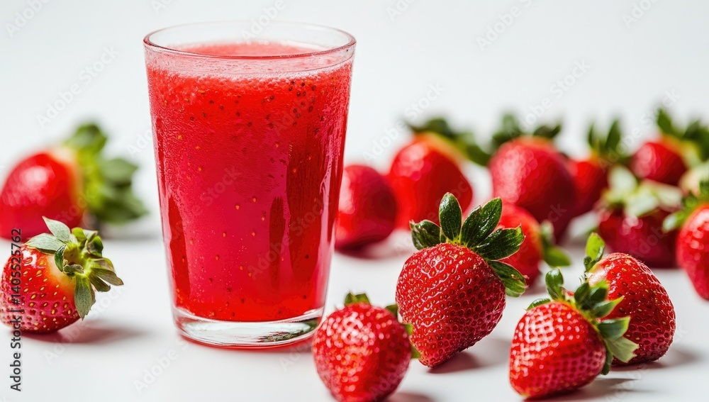 Glass of Fresh Strawberry Juice with Ripe Strawberries on White Background
Glass of Fresh Strawberry Juice with Ripe Strawberries on White Background