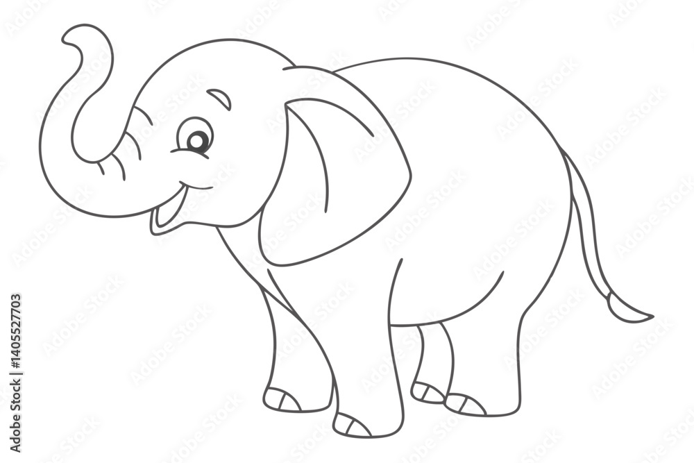Fototapeta premium Cute Cartoon Elephant Outline Illustration For Coloring Books And Educational Resources