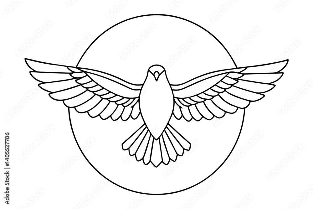 Fototapeta premium Dove Bird With Open Wings In Circle Outline Minimalist Vector Illustration