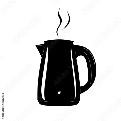 Black coffee pot icon with steam in minimalist style