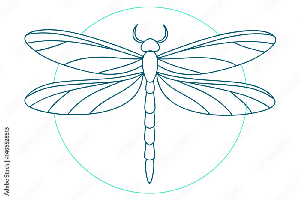 Dragonfly Line Art Illustration With Teal Circle Background Elegant Insect Design Dragonfly Line Art Illustration With Teal Circle Background Elegant Insect Design