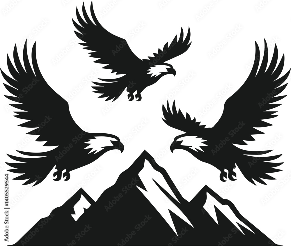 Obraz premium Mountain with eagle vector silhouette