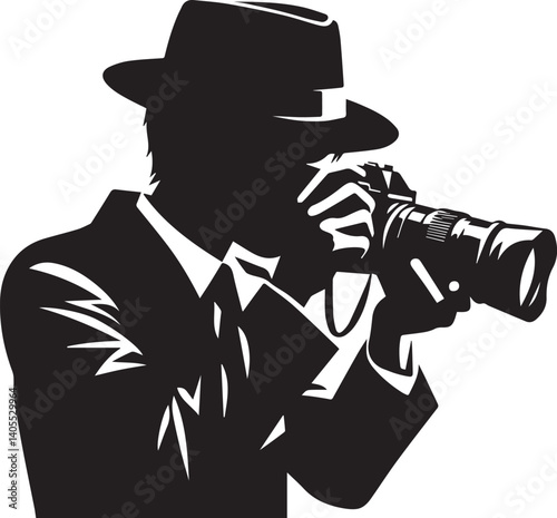 Silhouette of a Male Photographer with DSLR Camera in Action