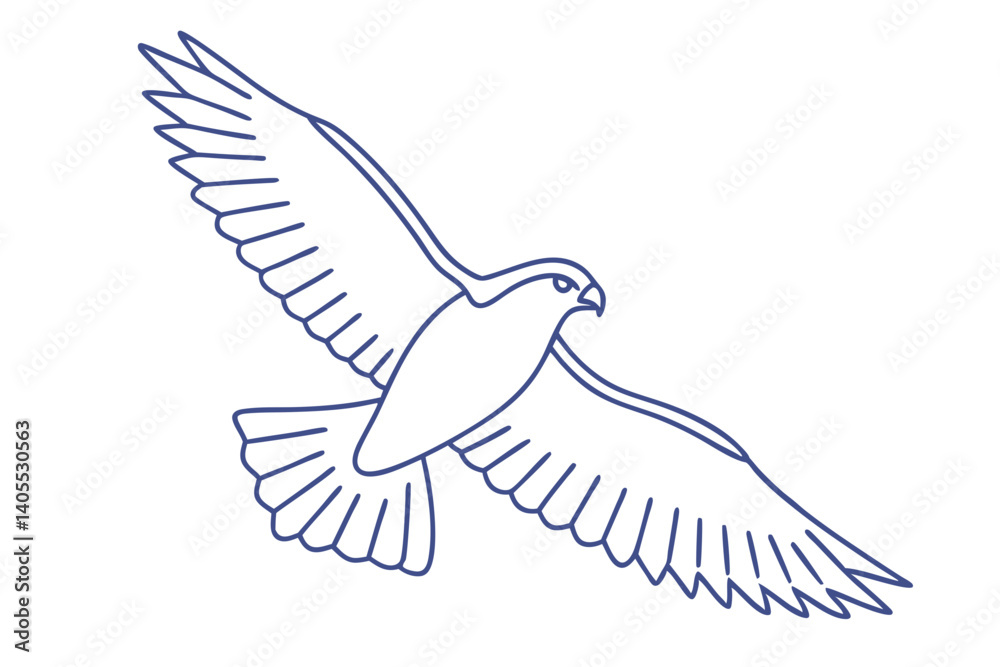 Obraz premium Minimalist Line Art Of A Soaring Bird Of Prey Hawk Illustration Vector