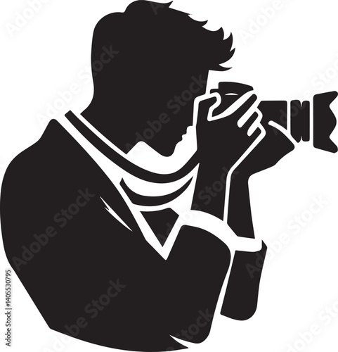 Silhouette of a Male Photographer with DSLR Camera in Action