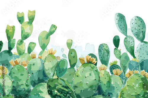 composition of watercolor green cacti, succulents, haworthia on a white background, hand-drawing, greeting card