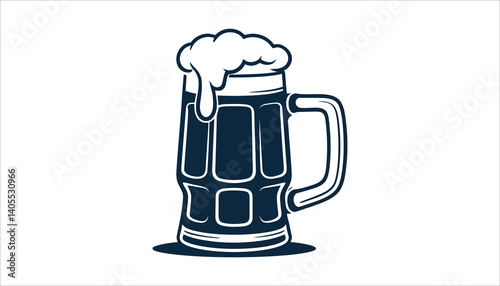 Beer mug with foam illustration in dark blue.