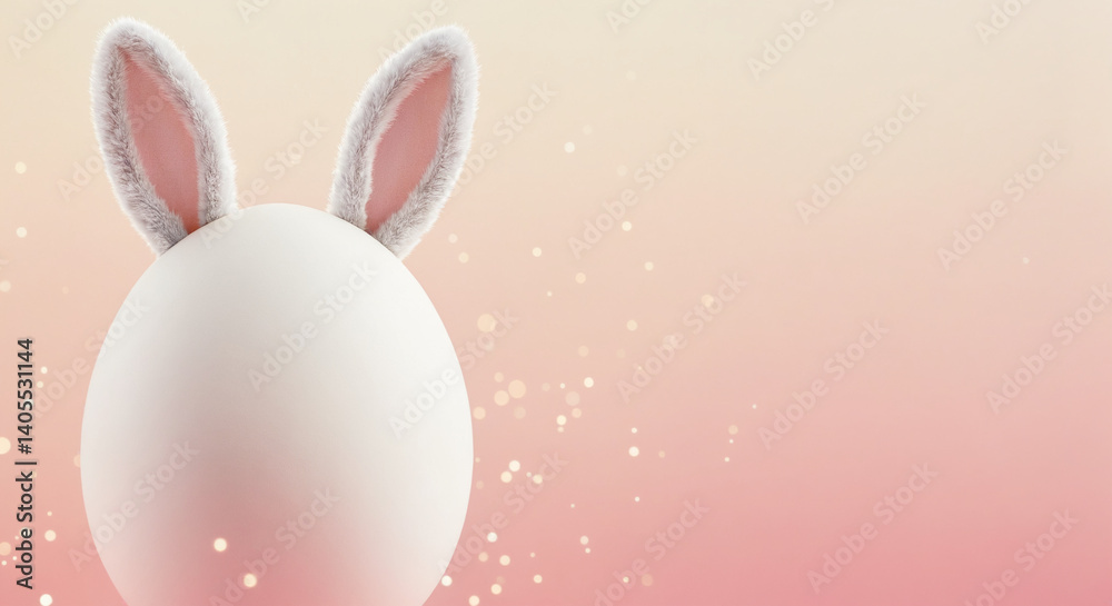Fototapeta premium Minimal Easter bunny ears and egg on pastel pink background