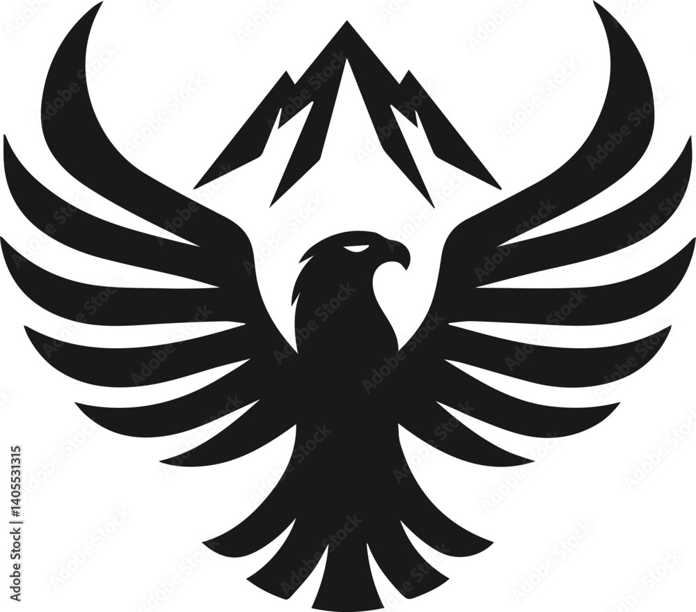 Obraz premium Mountain with eagle vector silhouette