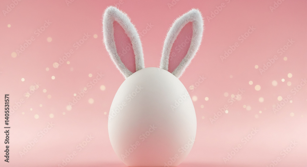 Fototapeta premium Easter concept with bunny ears and egg in soft pink background 