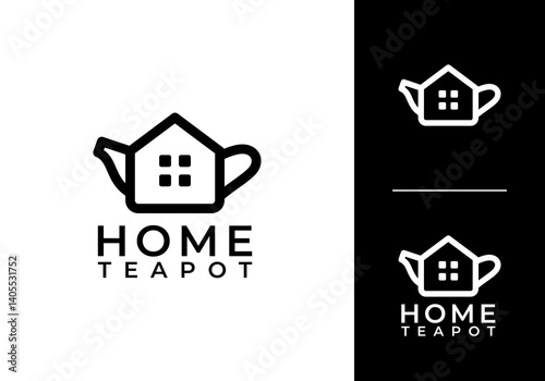 abstract teapot with home line art logo vector design concept