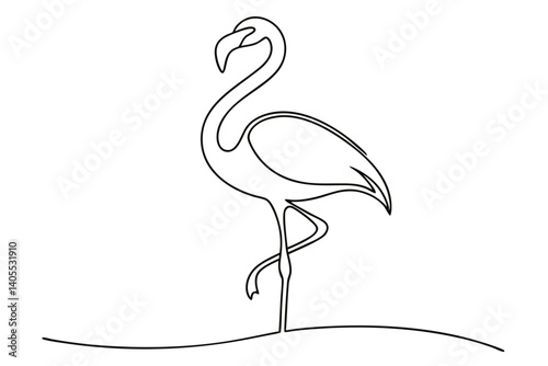 Minimalist Flamingo One Line Drawing Modern Black And White Illustration Style