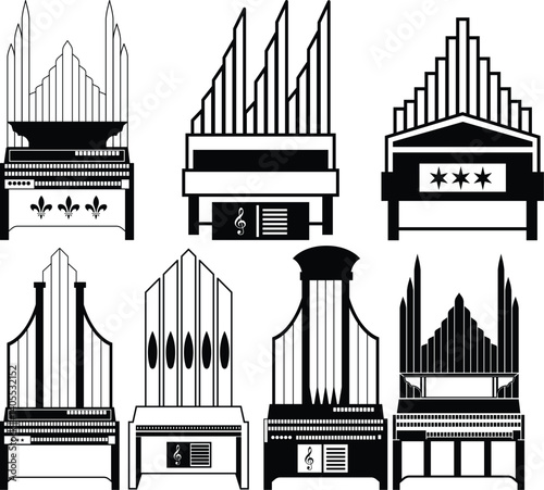 Pipe organs vector, Clipart, Silhouette, Vector, icons, illustration, design.